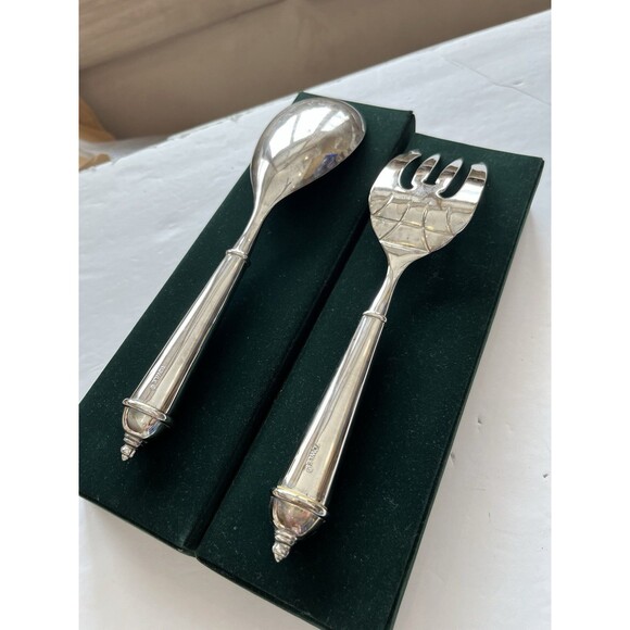Towle Vintage Copenhagen Serving Set Silverplate Spoon and Fork IOB - Picture 5 of 12